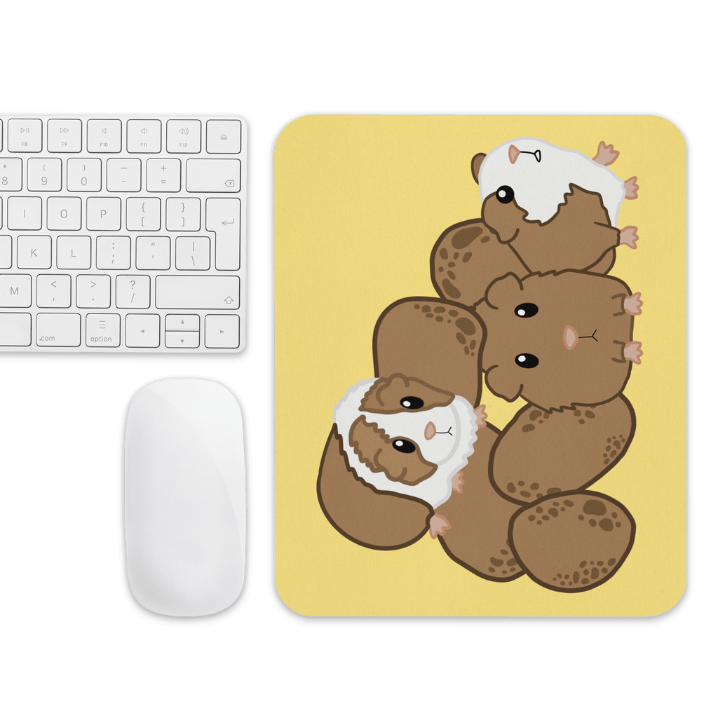 Cute Guinea Pig Mouse Pad featuring a fun furry potatoes design, made of soft polyester with a non-slip rubber base, ideal for animal lovers.