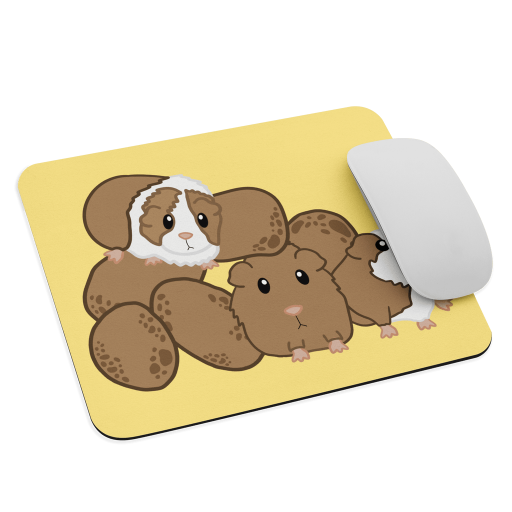 Close-up of the Cute Guinea Pig Mouse Pad, highlighting the quality 100% polyester material and rounded edges.
