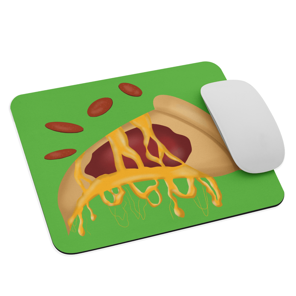 Lifestyle image of the Pizza Recipe Mouse Pad with Non-Slip Natural Rubber Base, perfect for pizza lovers and computer users alike.
