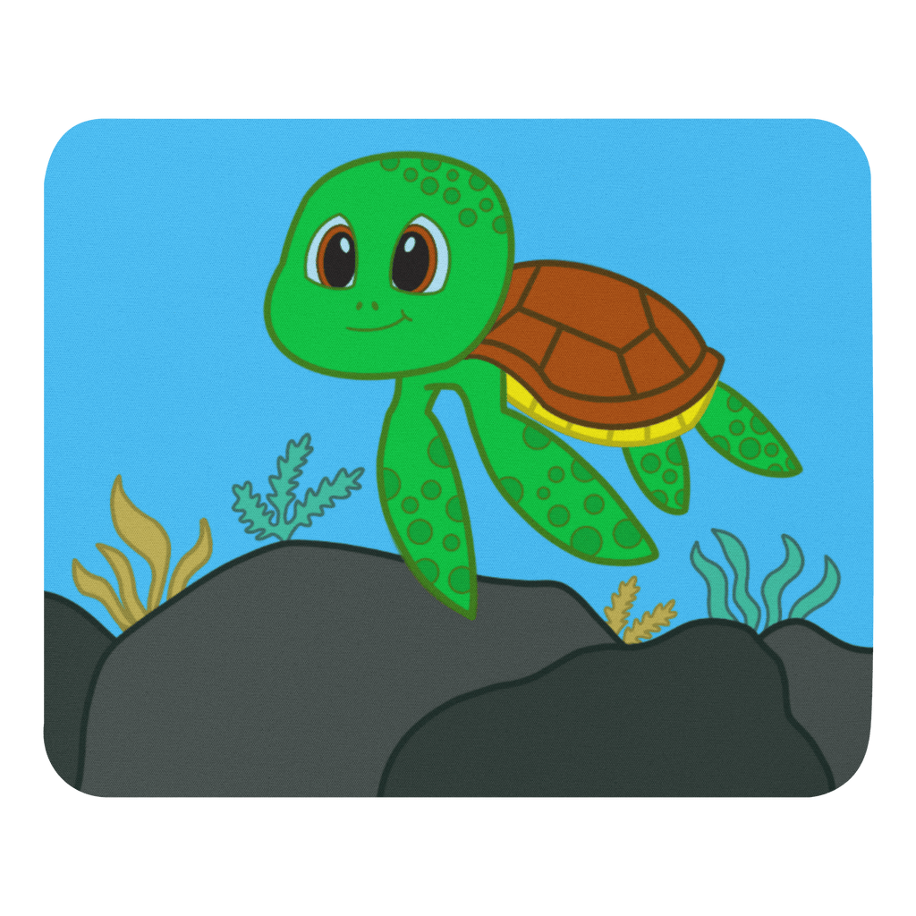 Fun Sea Turtle Computer Mouse Pad - Cute Wildlife Design with Soft Polyester Surface on a desk, perfect for animal lovers and marine biology enthusiasts.