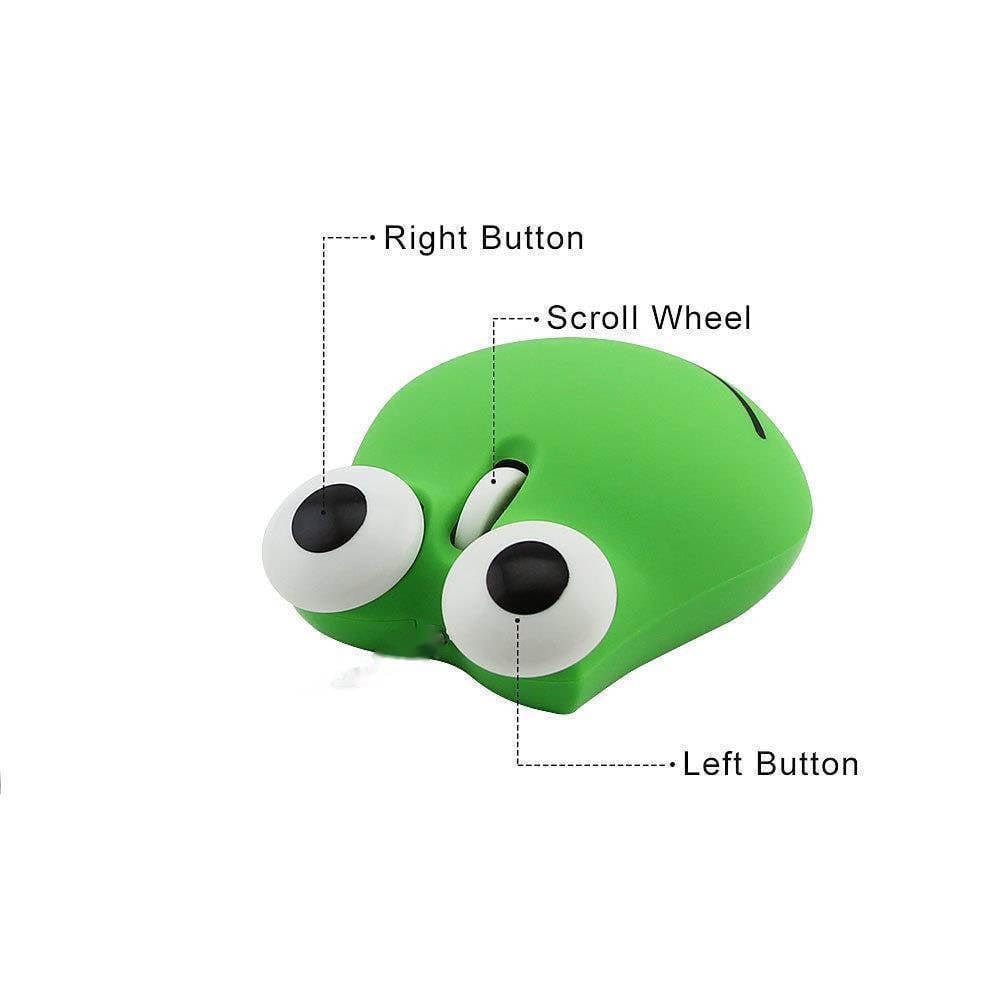 Cute ergonomic Fun Wireless Frog Computer Mouse showcasing its 2.4GHz USB connectivity and mini design.