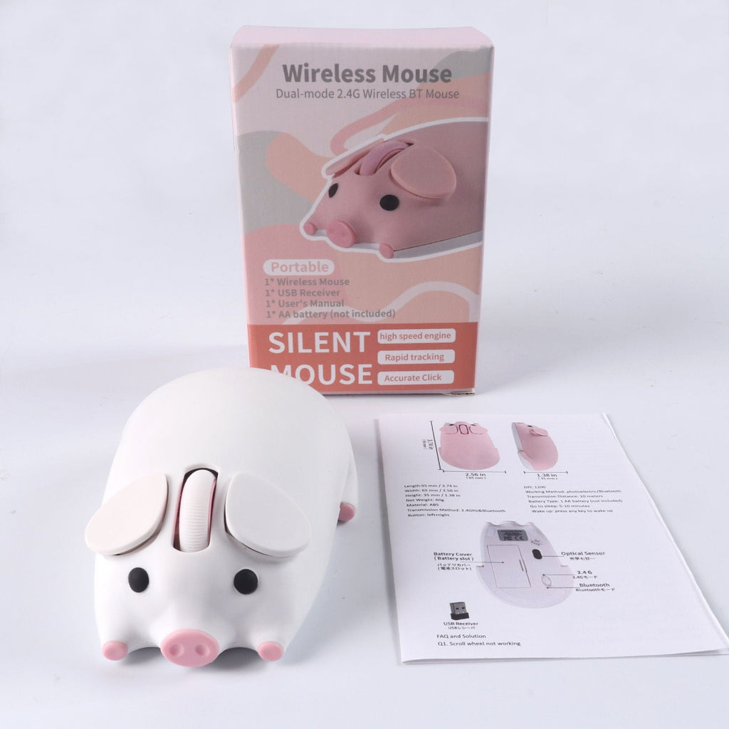 Close-up of the Cute Wireless Piglet Computer Mouse with 1200 DPI, showing its smooth surface and USB dongle storage in the piglet’s belly, ideal for home and office use.
