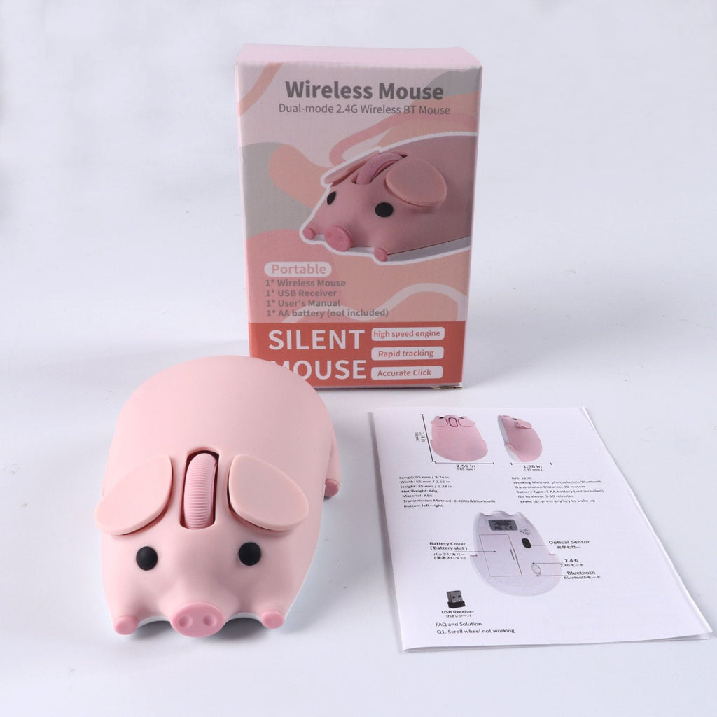 Cute Wireless Piglet Computer Mouse for Windows, Mac, Linux - 1200 DPI with USB Dongle, a delightful gift for birthdays or Christmas for fans of cute accessories.