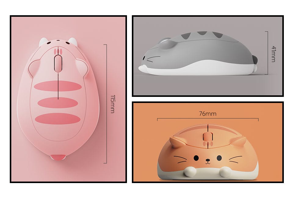 Adorable Wireless Tabby Cat Computer Mouse with Soft Carry Bag, highlighting its compatibility with Windows, Mac, and Chromebook.
