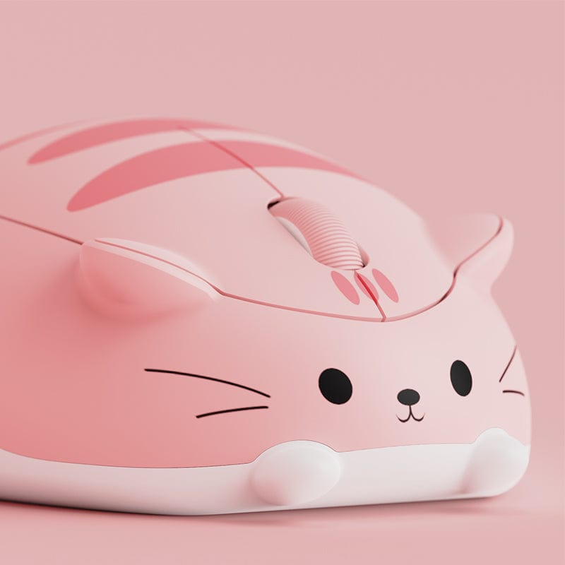 Adorable Wireless Tabby Cat Computer Mouse in grey colour with convenient soft carry bag.