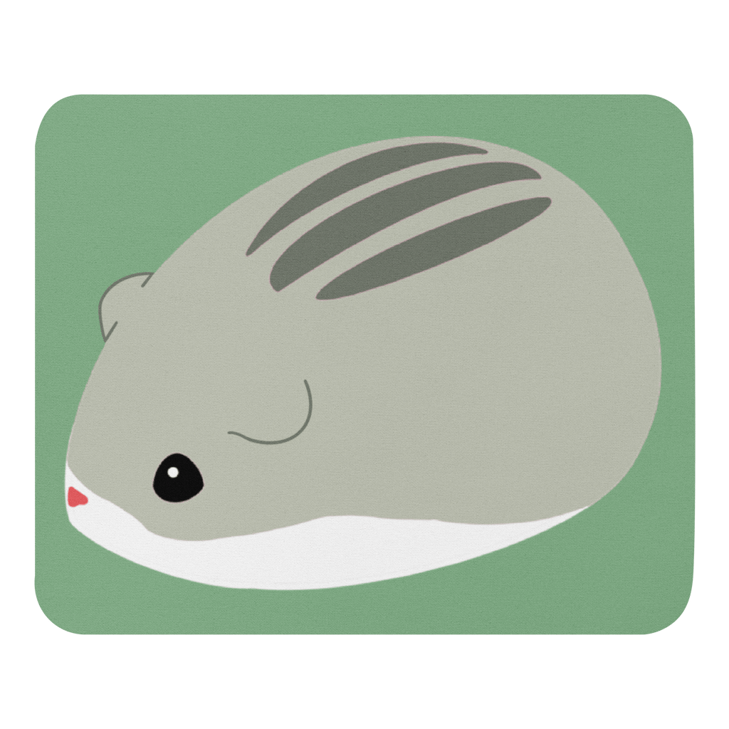 Cute Hamster Mouse Pad featuring a fluffy hamster design, made of 100% polyester surface with a natural rubber base, perfect fun desk accessory for animal lovers.