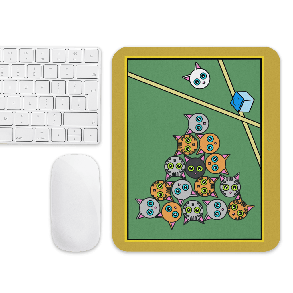 Cute Cat Pool Table Mouse Pad with natural rubber grip, ideal for cat lovers, features soft 100% polyester and measures 8.7" x 7.1".