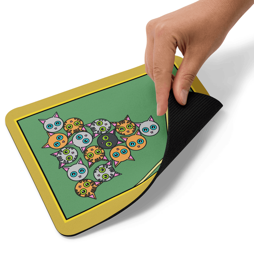 Lifestyle image of the Cute Cat Pool Table Mouse Pad in a home office setting, showcasing its adorable design and practical use for gaming or work.