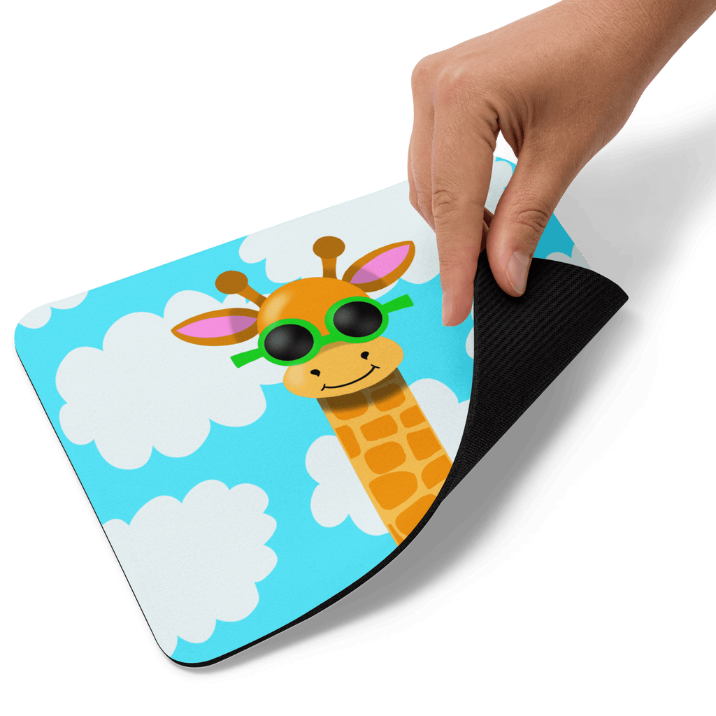 Cool Giraffe Mouse Pad with Stylish Sunglasses featuring cheerful giraffe design, soft polyester surface, and natural rubber base, ideal for enhancing your desk setup.