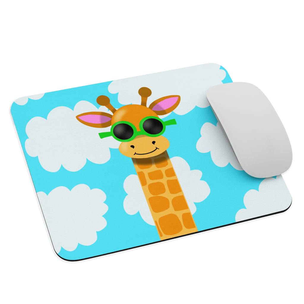Another angle of the Cool Giraffe Mouse Pad with Stylish Sunglasses - Soft Polyester, Natural Rubber Base, 8.7" x 7.1" highlighting its soft surface and round edges.