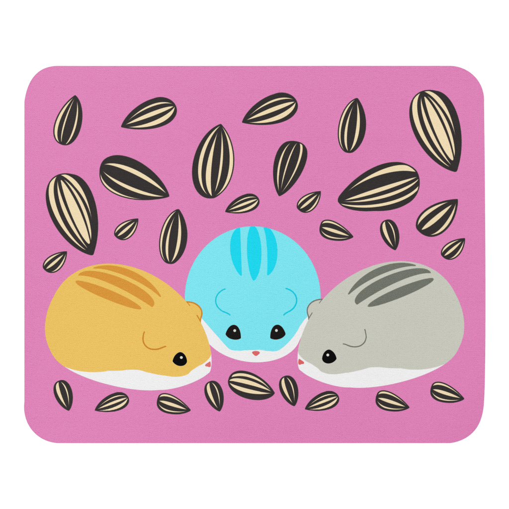 Close-up of Colourful Sunflower Seeds Mouse Pad for Hamsters showcasing the intricate artwork and soft texture, perfect for a hamster's comfort, 23.5cm x 19.7cm.