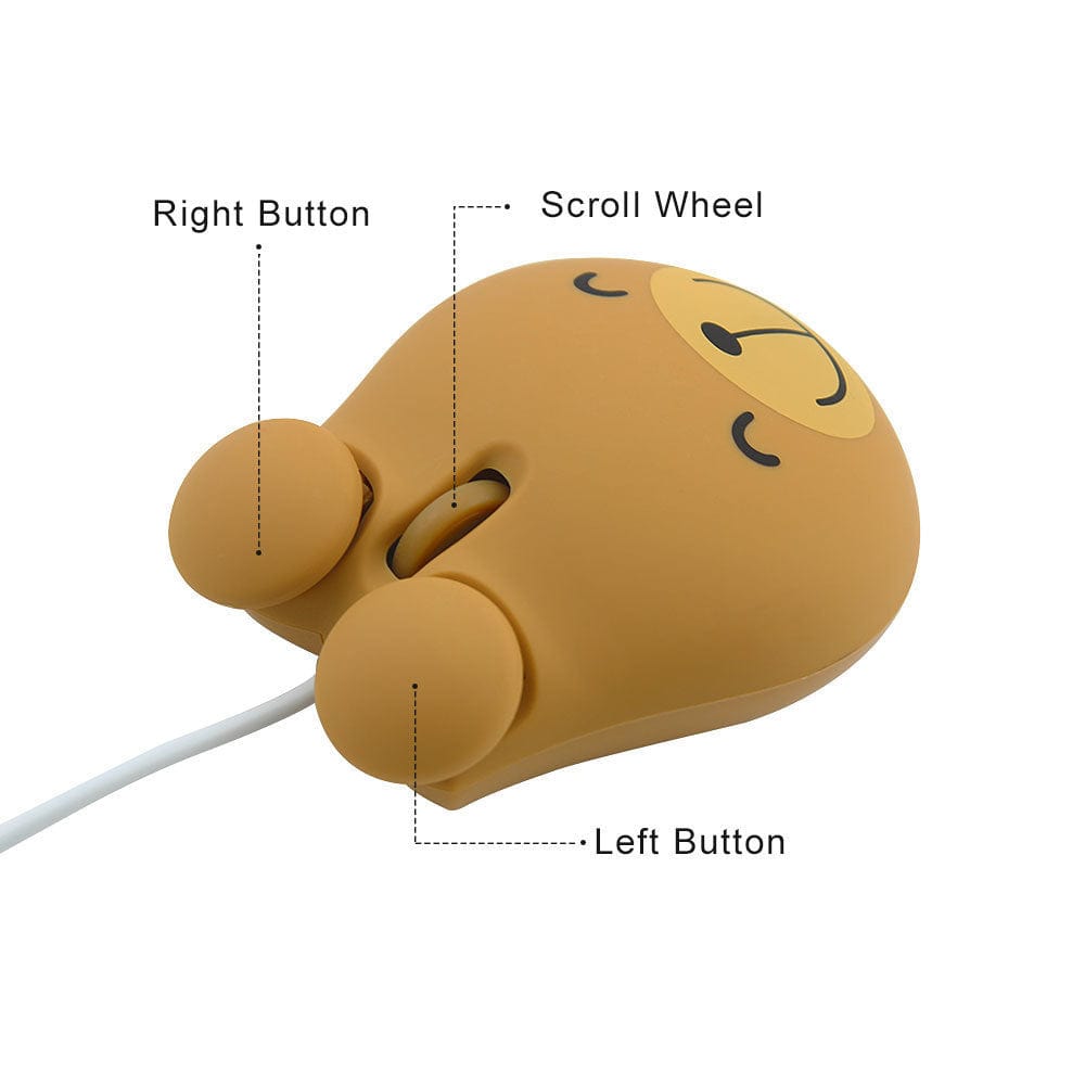 Close-up of the Wired Bear Computer Mouse showcasing its cute bear design and smooth surface for comfortable use.