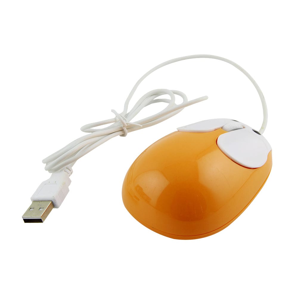 Wired Bunny Computer Mouse placed on a desk, highlighting its compatibility with Windows, Mac, Linux, and Chromebook.