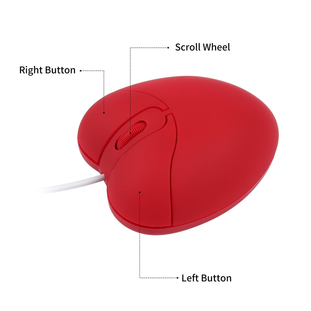 Fun Wired Heart-Shaped Computer Mouse - Ergonomic Design for comfort and compatibility with Windows, Mac, Linux, and Chromebook.