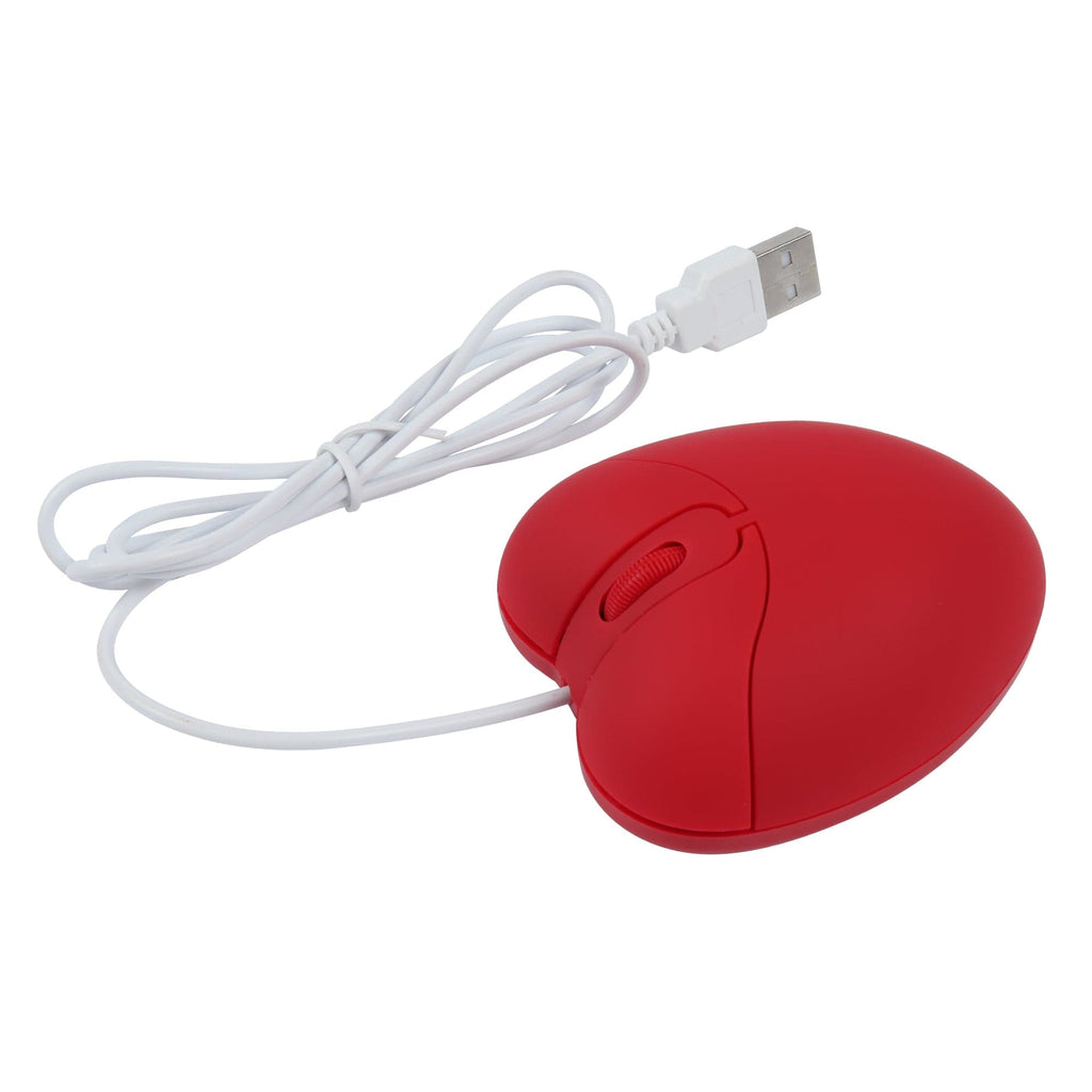 Stylish Wired Heart-Shaped Computer Mouse, showcasing its ergonomic design and vibrant heart shape for a romantic touch.