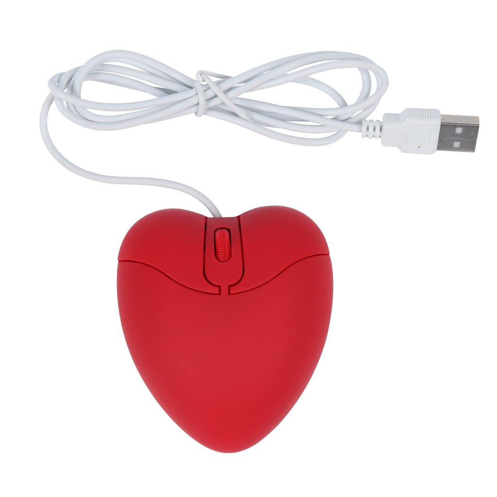 Fun Wired Heart-Shaped Computer Mouse featuring ergonomic design and USB connectivity, perfect for all OS users.