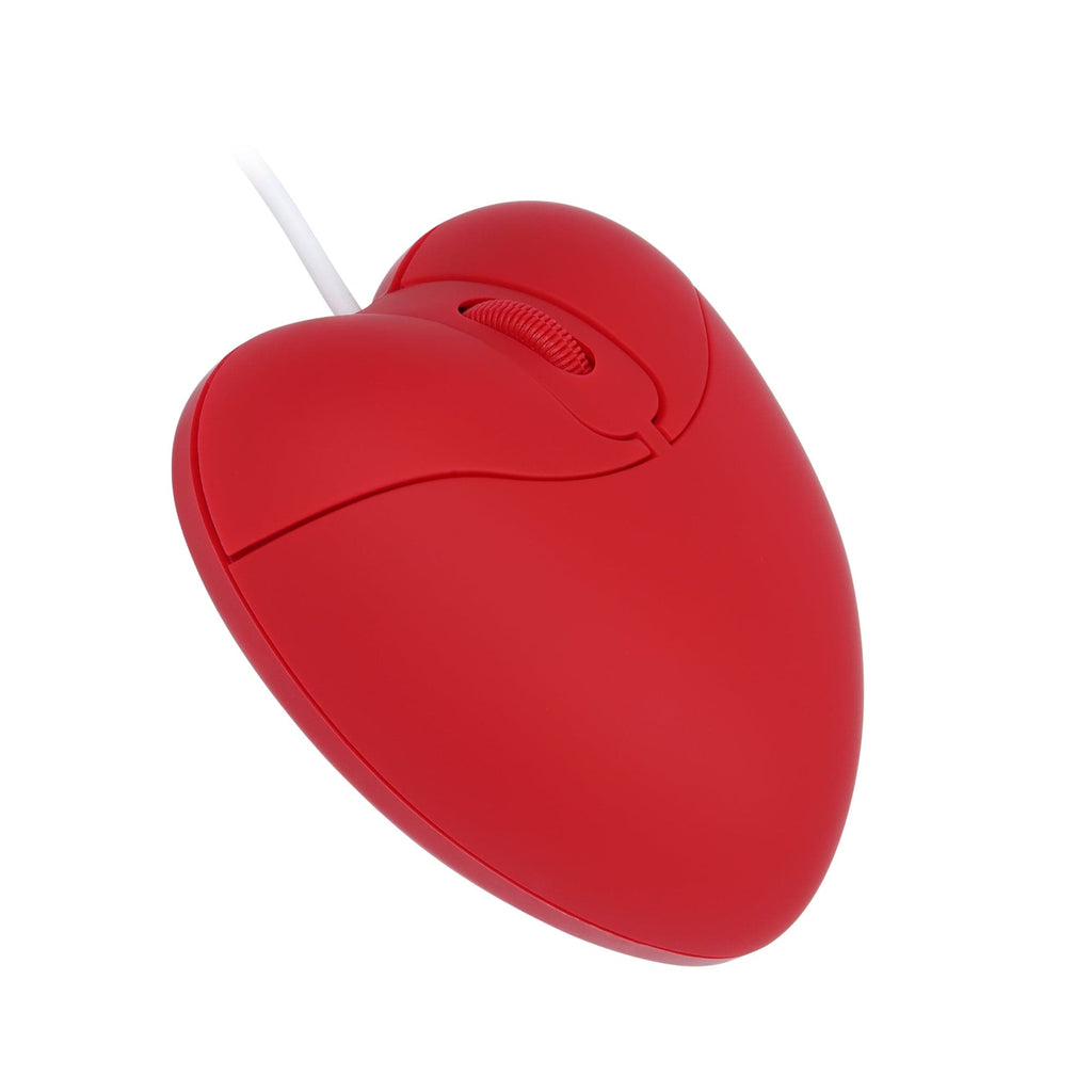 Fun Wired Heart-Shaped Computer Mouse highlighting its dimensions and ergonomic design for comfortable use.