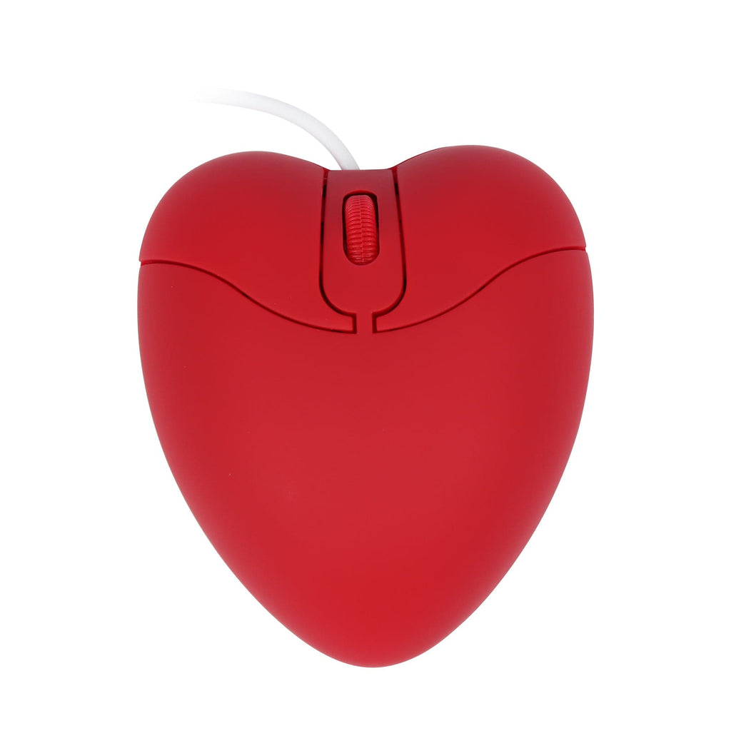 Fun Wired Heart-Shaped Computer Mouse designed for ergonomic comfort, featuring USB connectivity and compatible with all operating systems.