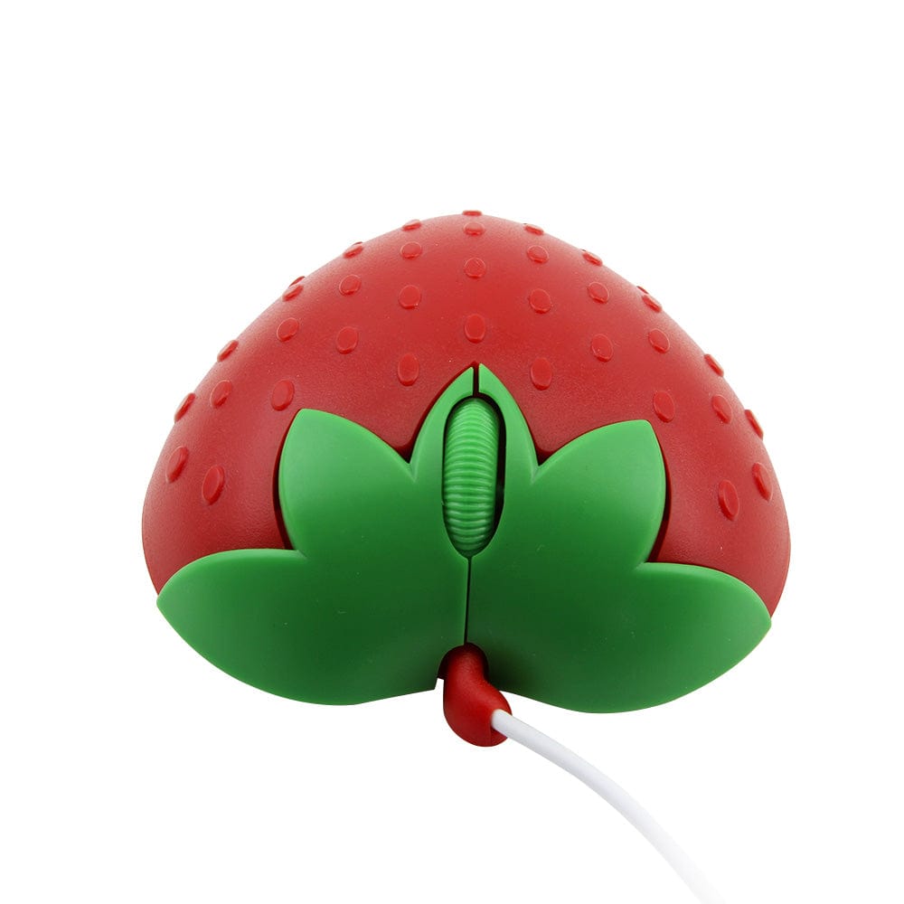 Wired Strawberry Computer Mouse with USB connectivity compatible with multiple operating systems like Windows, Mac, Linux, and Chromebook.