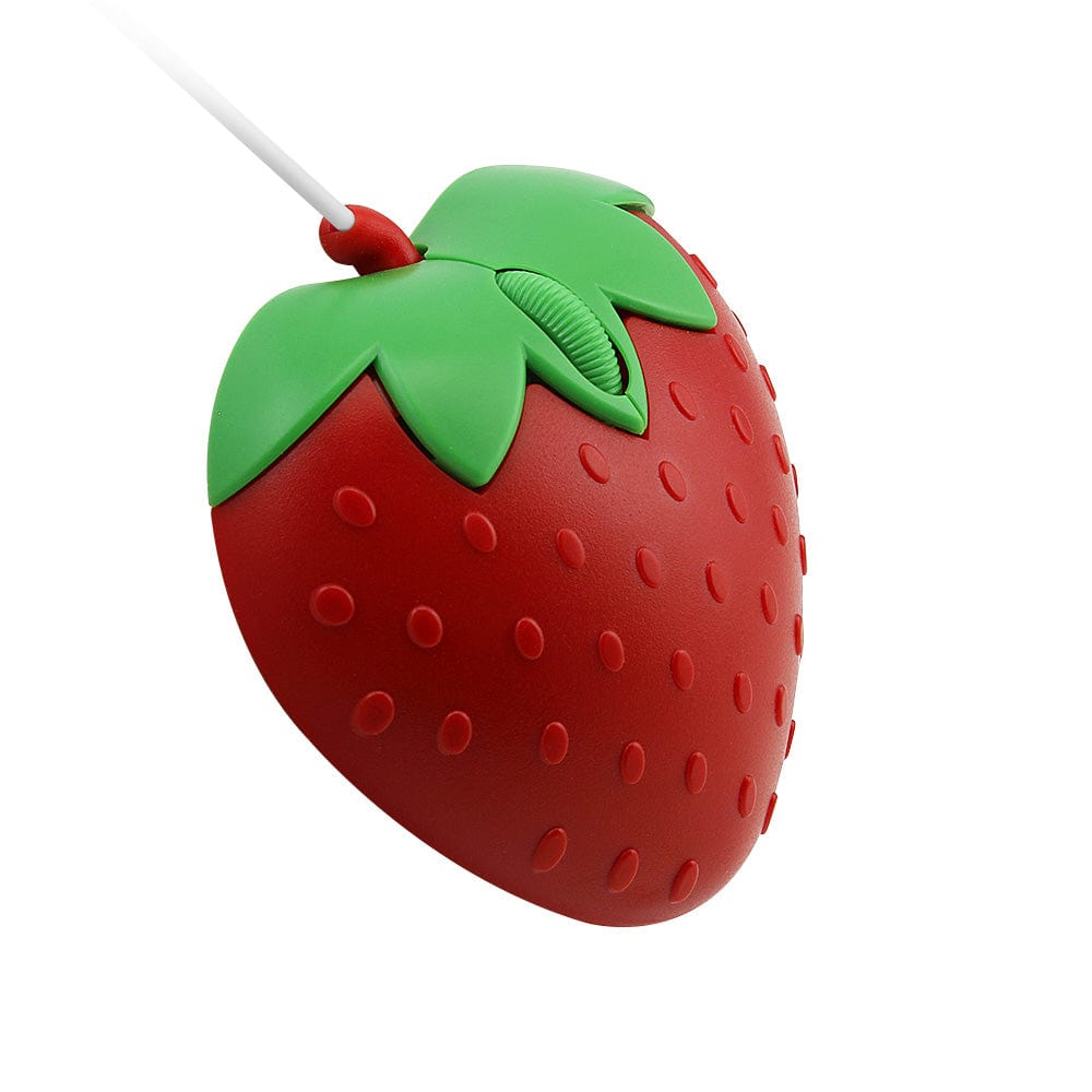 Close-up of Wired Strawberry Computer Mouse - Fun & Colourful USB Optical Design featuring the sweet strawberry print, ideal for brightening up your workspace.