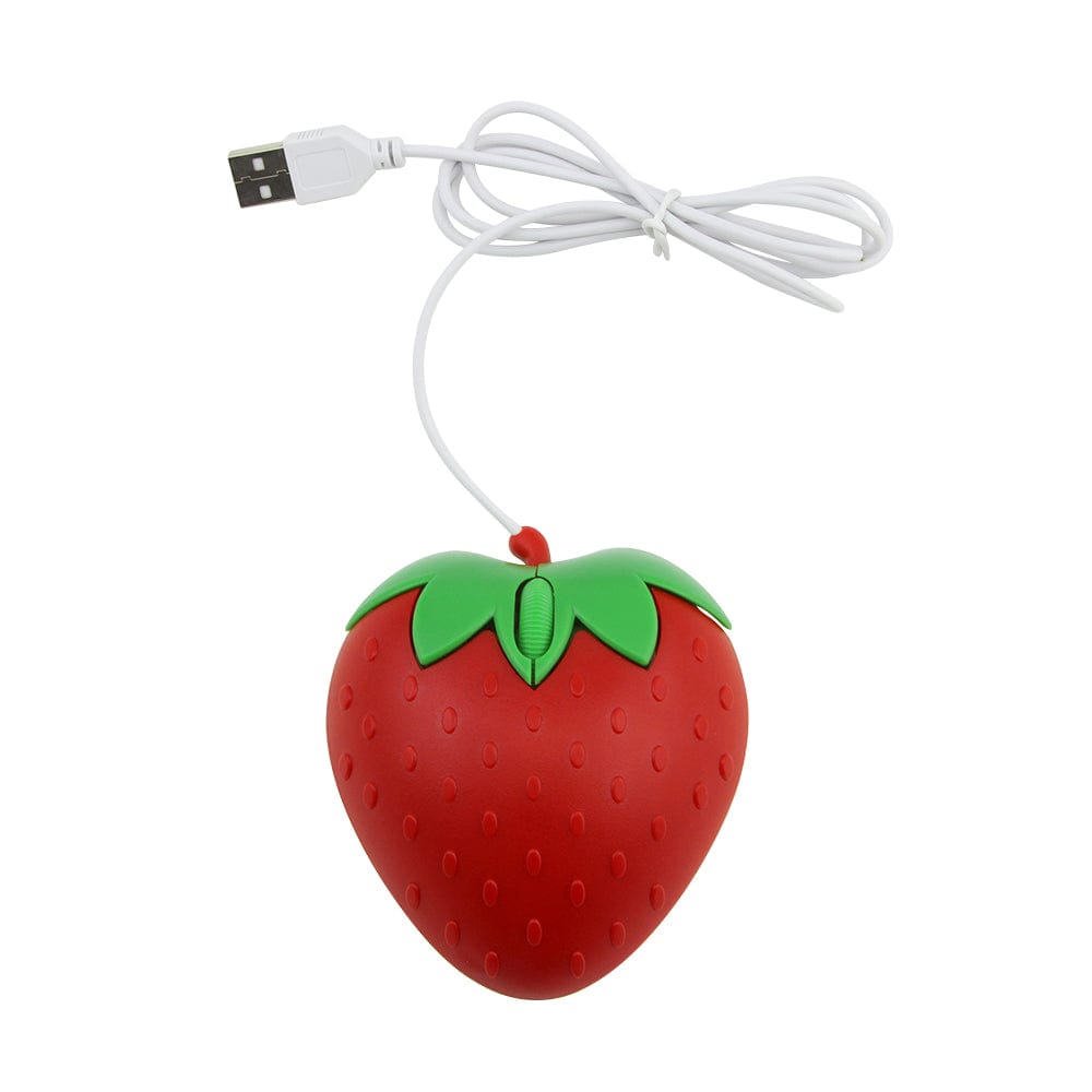Side view of Wired Strawberry Computer Mouse, emphasising its unique fruity design and user-friendly features for all types of computers.