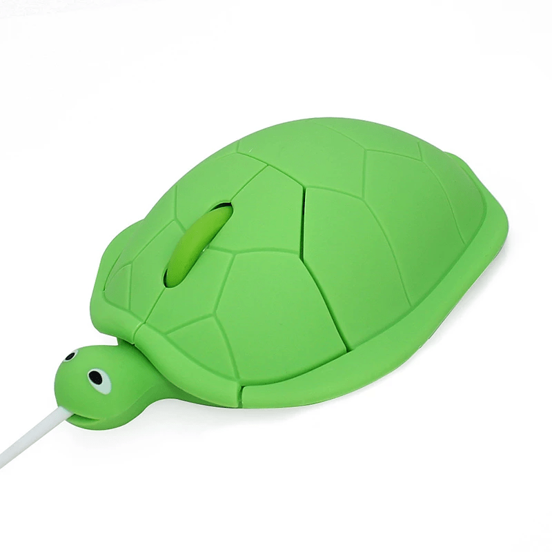 Wired Turtle Shaped Computer Mouse - Fun Optical USB Mouse for Windows, Mac & Linux, placed on a desk, showcasing its cute turtle design, perfect for animal lovers and a fun addition to any workspace.