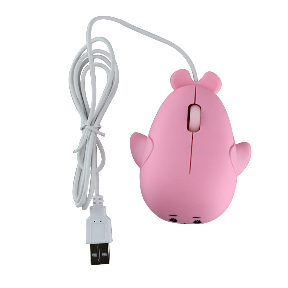 Close-up of Wired Whale Computer Mouse highlighting its ergonomic design, USB connection, and vibrant colours.