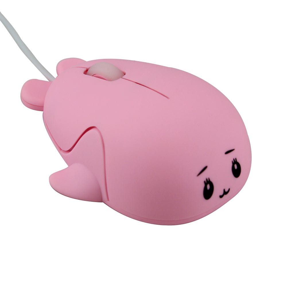 Wired Whale Computer Mouse in pink, designed for kids and adults with a fun aesthetic, USB compatible by MouseShopUK.