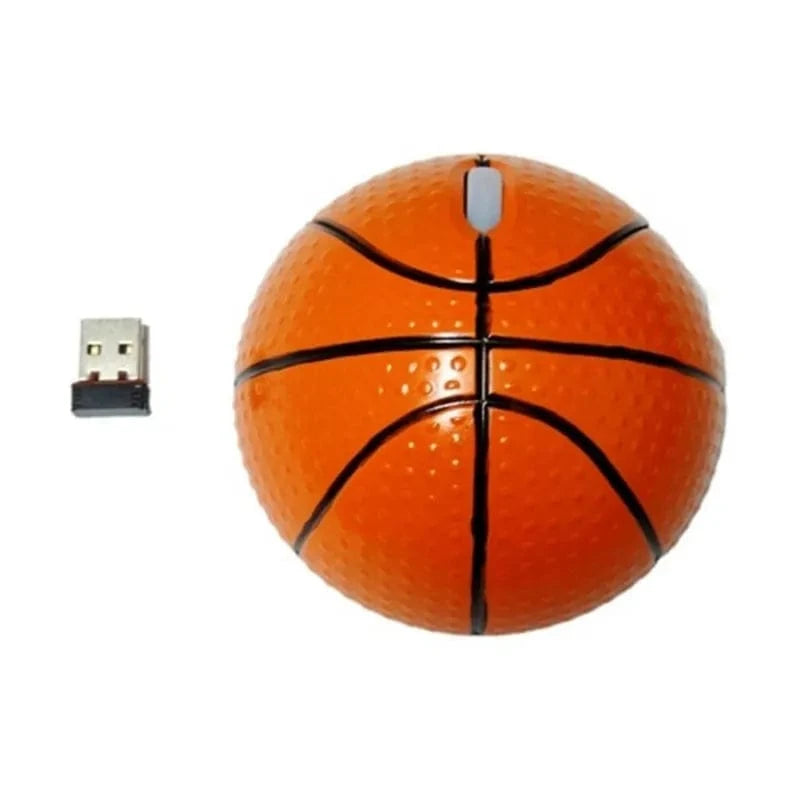 Wireless Basketball Computer Mouse - Illustration of the mouse with detailed specifications sheet, perfect for basketball enthusiasts who love tech.