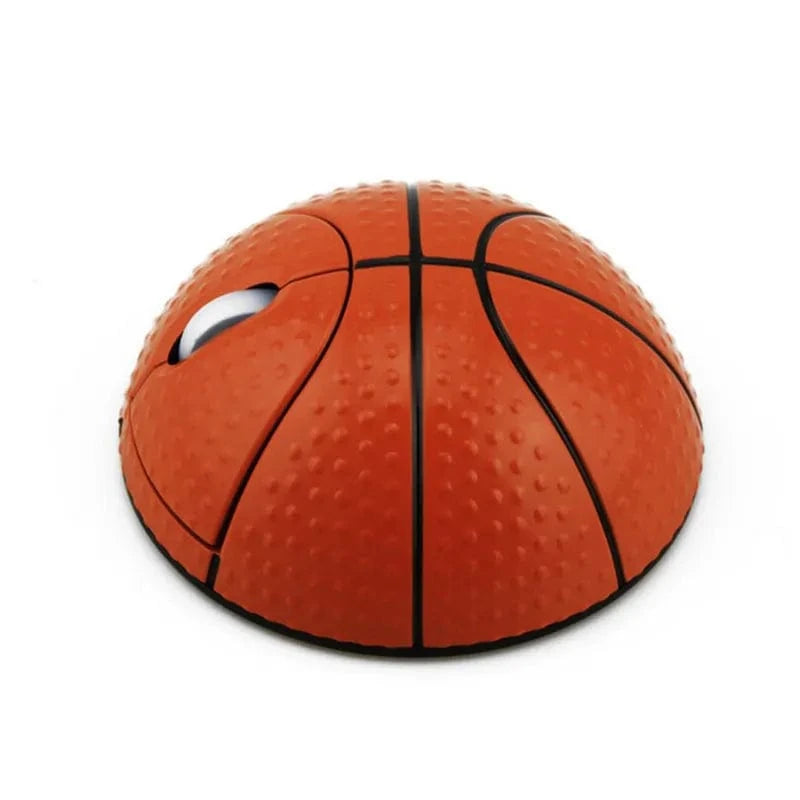 Wireless Basketball Computer Mouse - Close-up view showcasing the ergonomic design and optical tracking features of this sports-themed mouse.