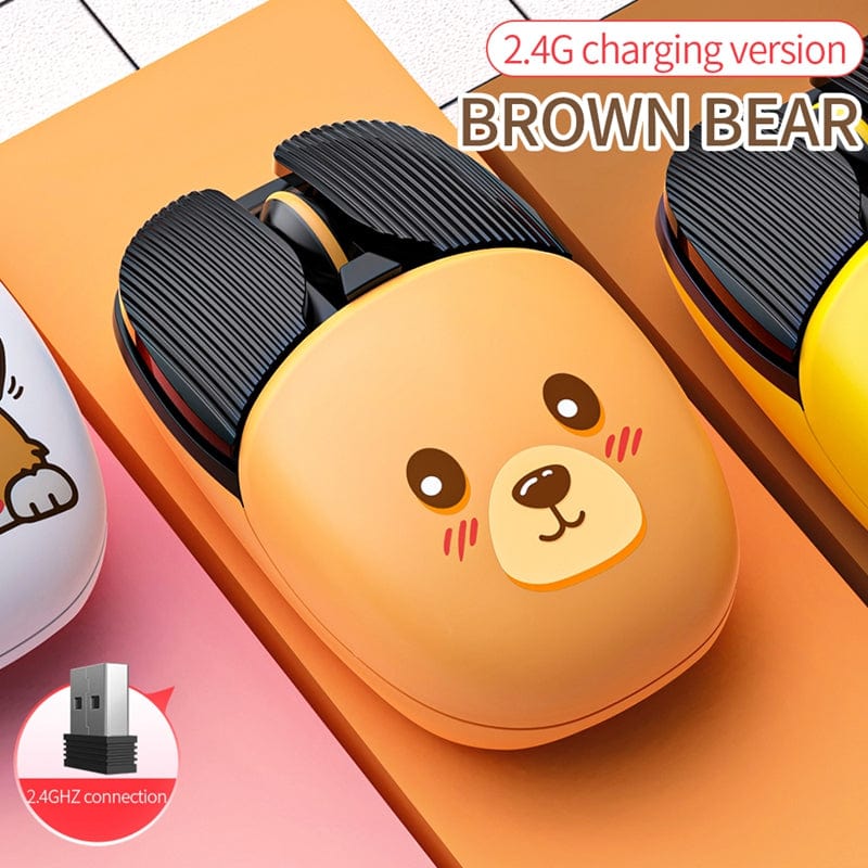 Cute Brown Bear Wireless Computer Mouse - Rechargeable with a playful teddy bear design, perfect for work and fun.