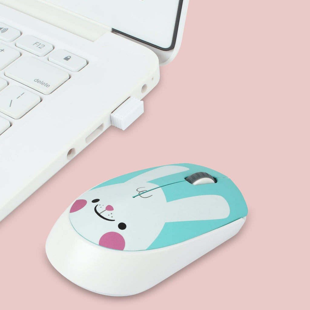 Cute Wireless Bunny Face Computer Mouse with AA Battery - Easily connects to Windows, Mac, Linux, and Chromebooks for hassle-free use.
