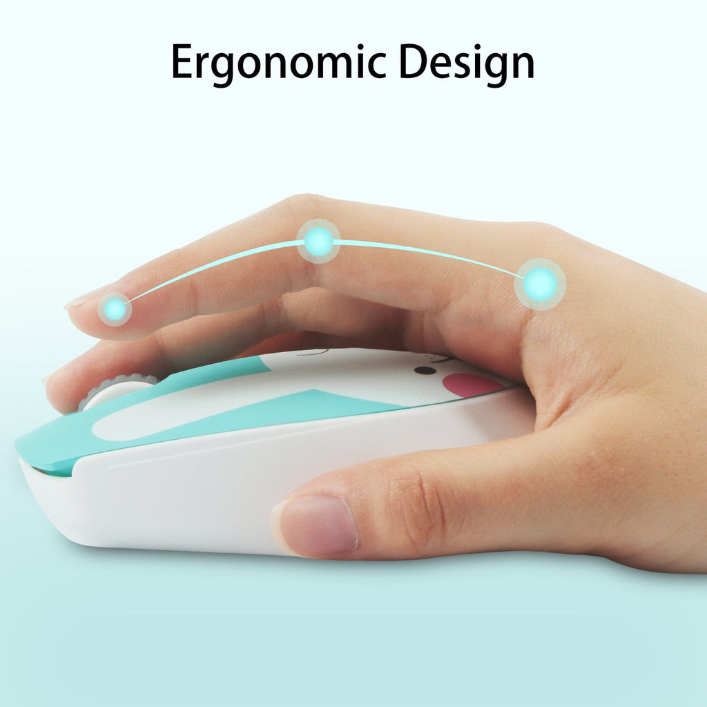 Cute Wireless Bunny Face Computer Mouse with AA Battery - Ergonomic design for comfortable use while working or gaming.