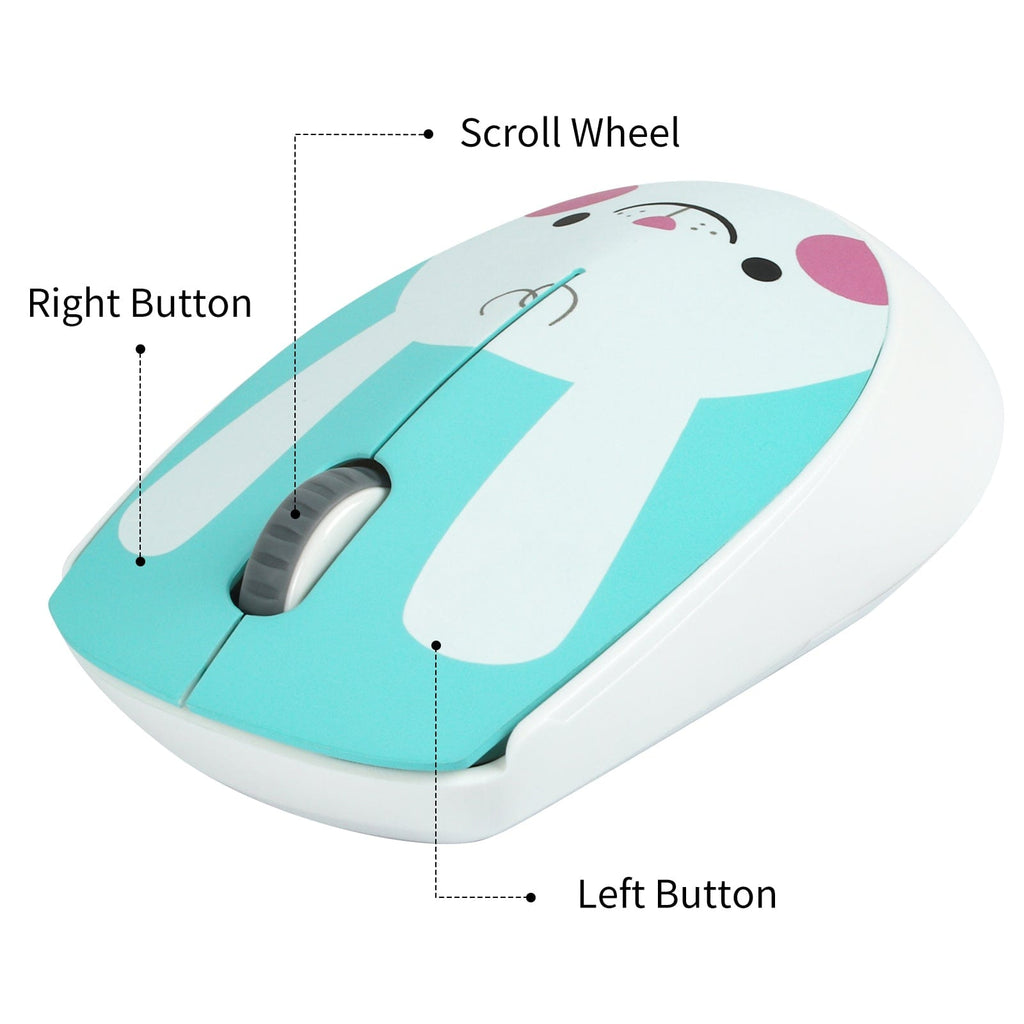 Cute Wireless Bunny Face Computer Mouse with AA Battery; easy USB connection and perfect for both left and right-handed users.