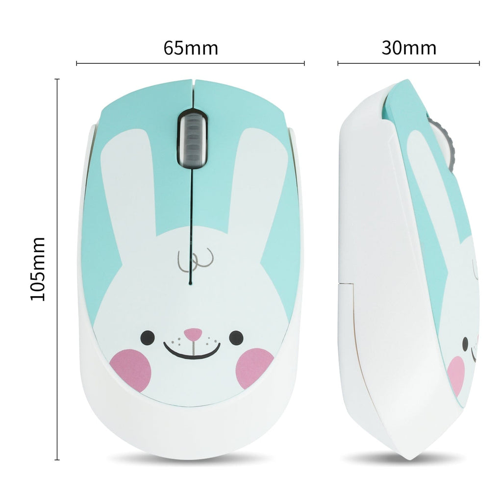 Cute Wireless Bunny Face Computer Mouse with AA Battery; compatible with Windows, Mac, and Chromebook, featuring wireless 2.4GHz connectivity.