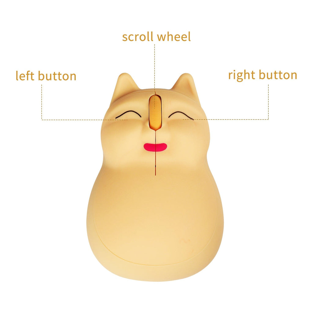 Wireless Cat-Shaped Computer Mouse With USB Receiver - Compatible with Windows, Mac, Linux, and Chromebook operating systems.