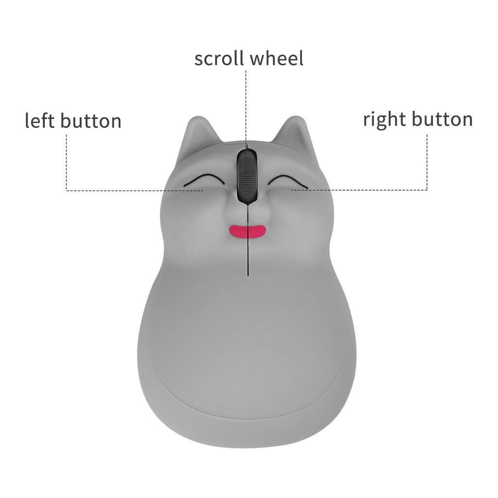 Wireless Cat-Shaped Computer Mouse With USB Receiver - Ergonomically designed for comfortable use in any hand orientation.