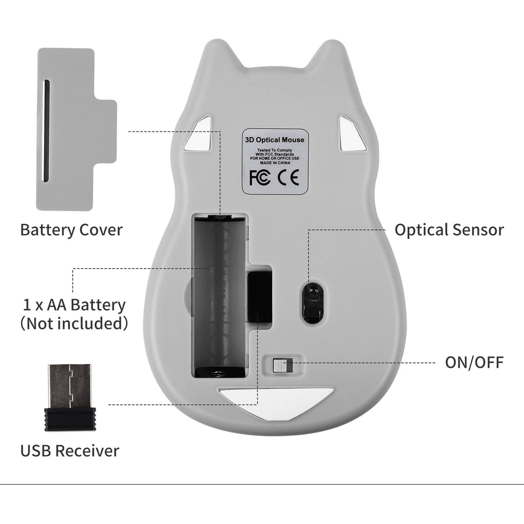 Wireless Cat-Shaped Computer Mouse, ergonomic design for comfortable use - Ideal for home office setup.