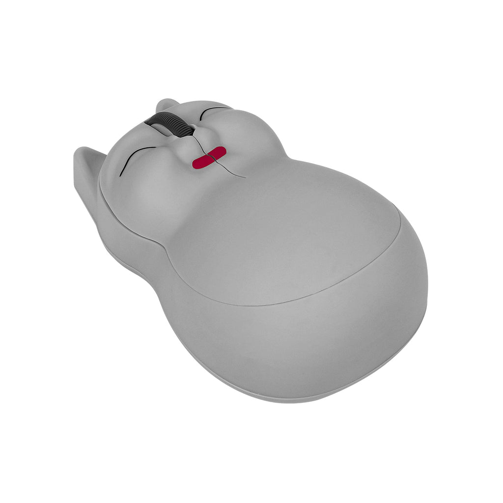 Stylish wireless cat mouse seated next to a laptop showcasing its compatibility with Windows, Mac, and Linux.