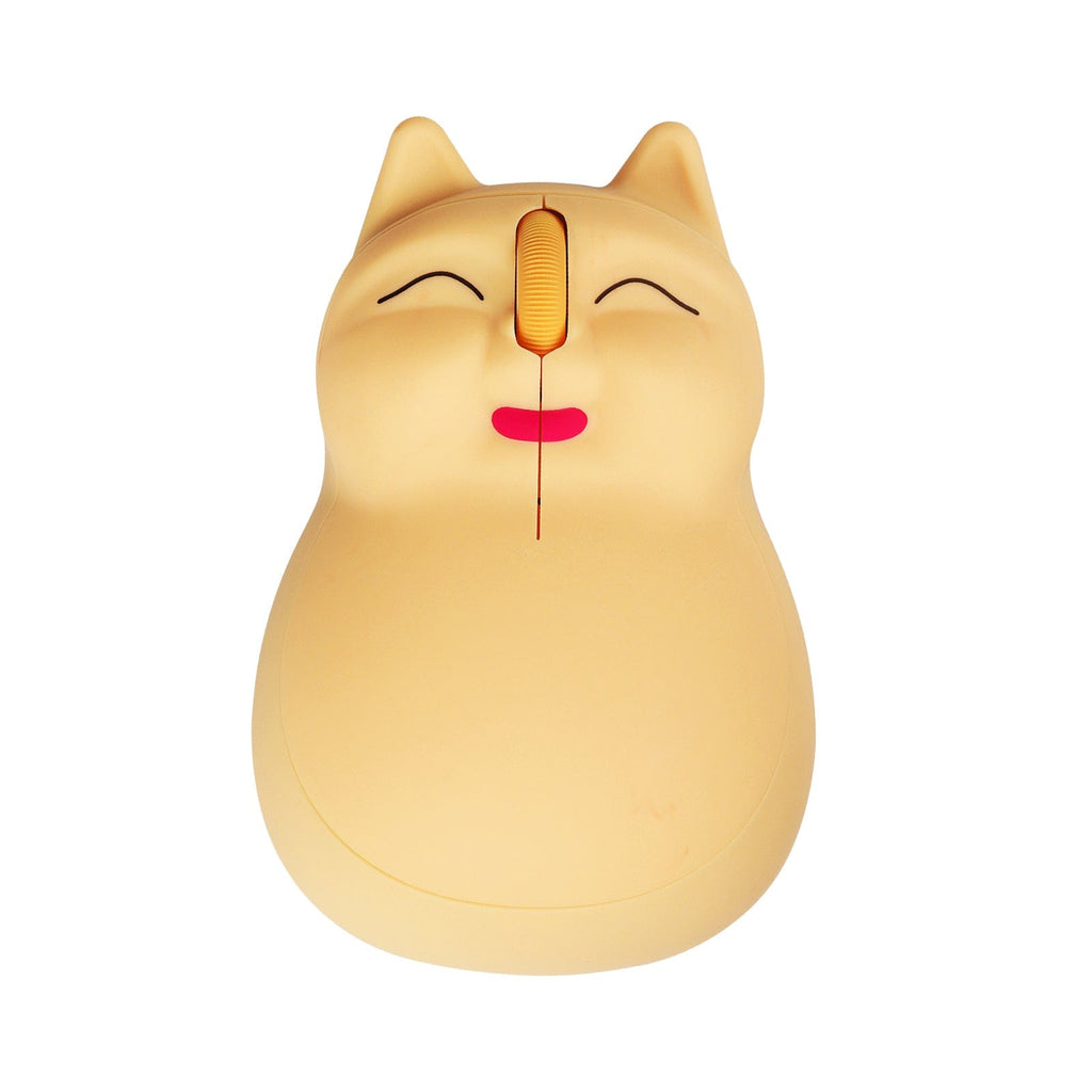 Cute cat-shaped wireless computer mouse featuring an ergonomic design, includes 1 AA battery for easy use.