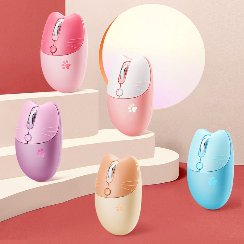Adorable Wireless Cat Face Computer Mouse - Cute cat design with pointy ears and whiskers, perfect for cat lovers and compatible with Windows, Mac, and more.
