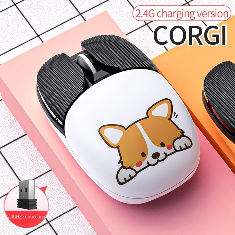 Cute Rechargeable Wireless Corgi Mouse - Ergonomic Design for PC, Mac, Linux & Chromebook, perfect for dog lovers and a fun addition to any workspace.