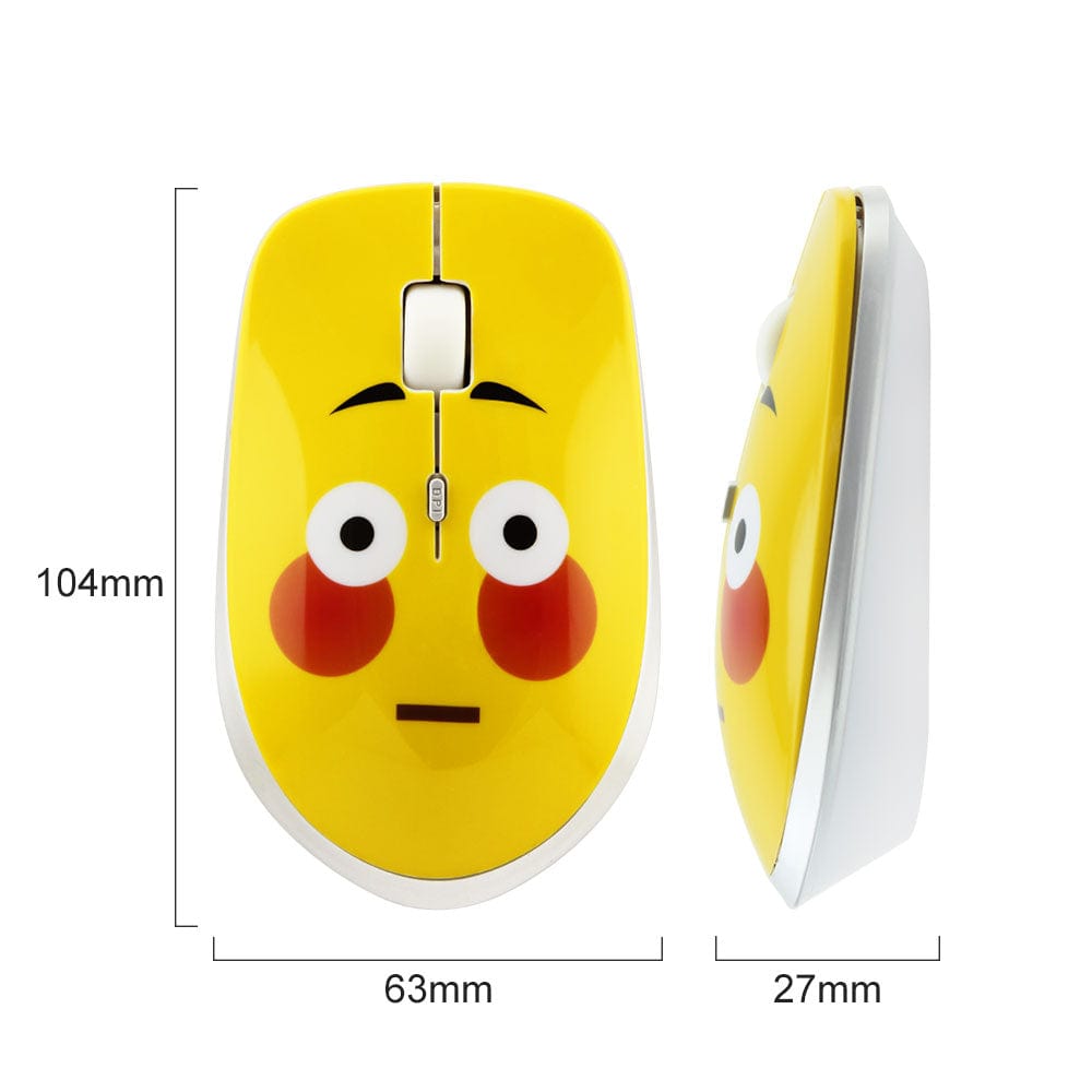 Wireless Emoji Computer Mouse in action, demonstrating its wireless capability and connection to a laptop, 1200 DPI for smooth performance.
