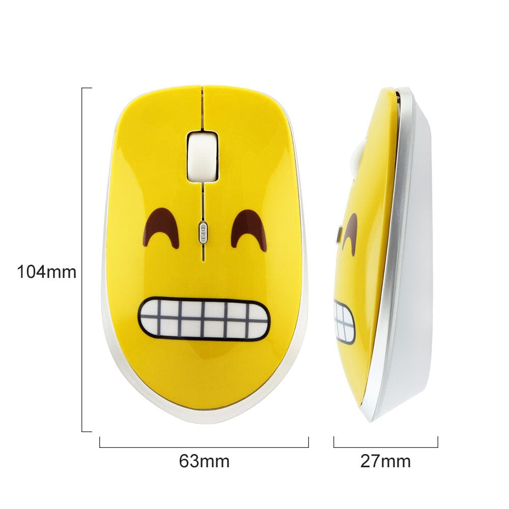 Close-up of the Wireless Emoji Computer Mouse showcasing its vibrant emoji design and intuitive buttons, 1200 DPI, compatible with multiple operating systems.