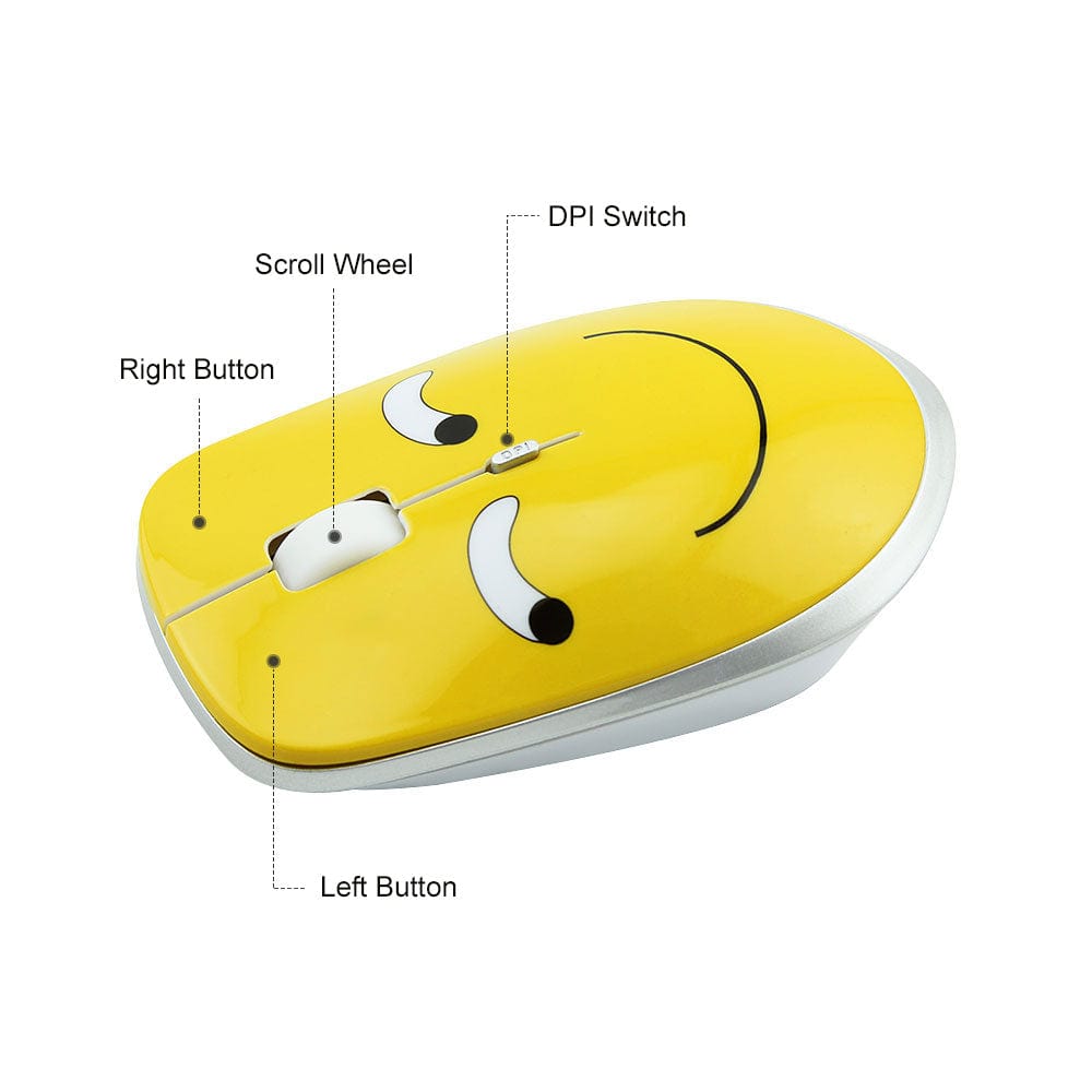 Wireless Emoji Computer Mouse with 1200 DPI, featuring a playful emoji design and USB connectivity.