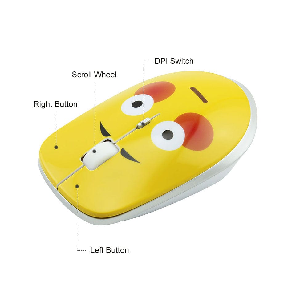 Wireless Emoji Computer Mouse with 1200 DPI, ergonomic shape for comfortable use across Windows, Mac, and more.