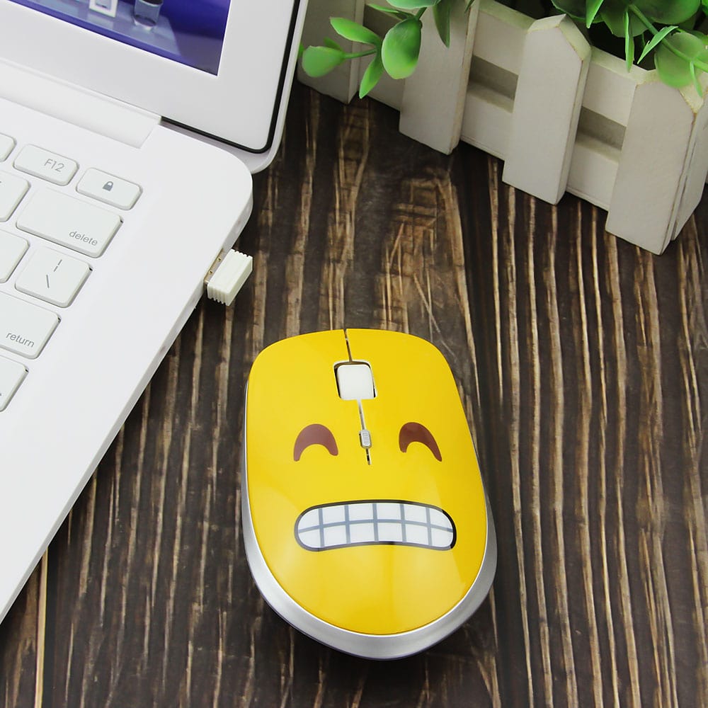 The Wireless Emoji Computer Mouse with 1200 DPI dimensions displayed, a perfect blend of fun and functionality for any computer setup.