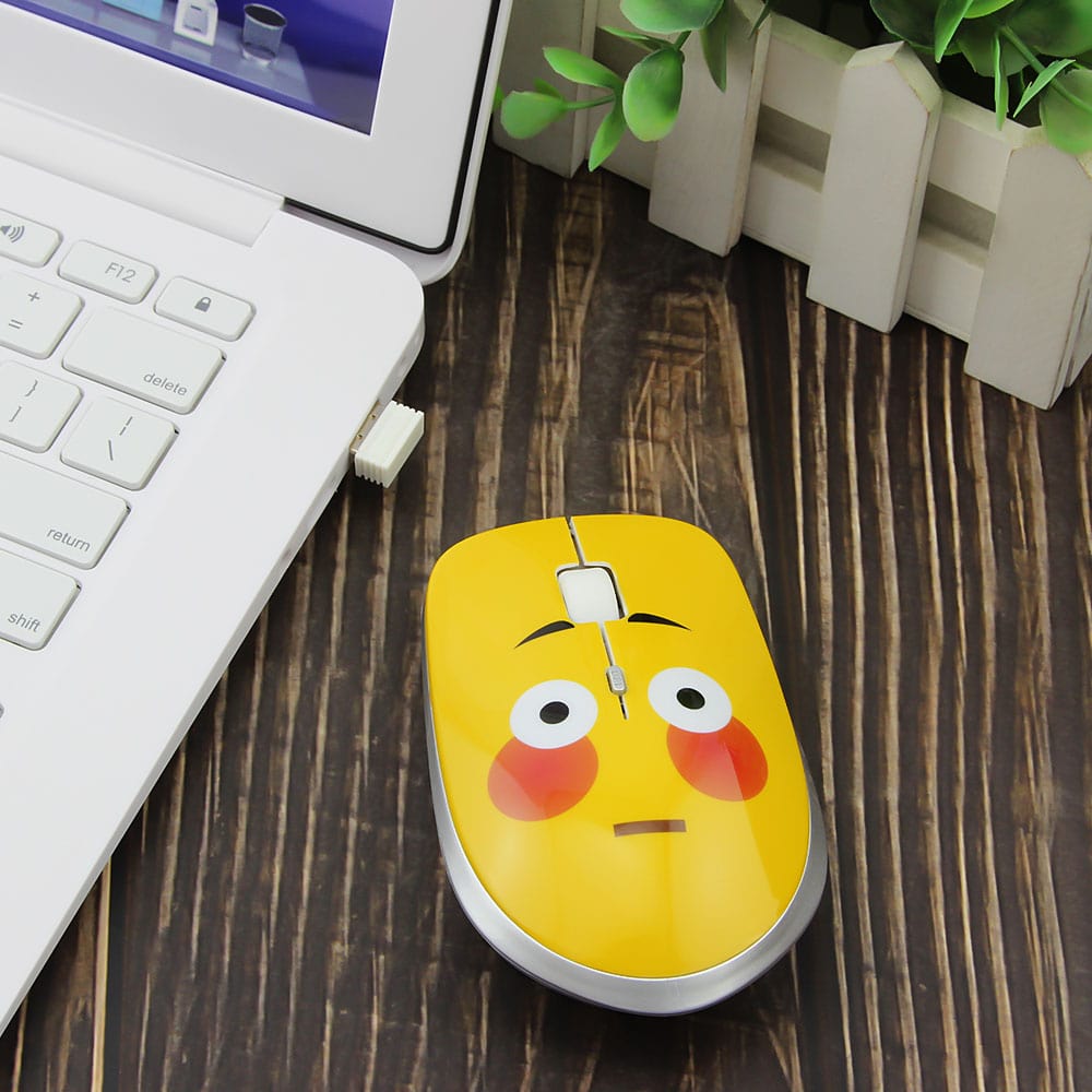 Stylish Wireless Emoji Computer Mouse with 1200 DPI, ideal for school or office use, designed for both left and right-handed users.
