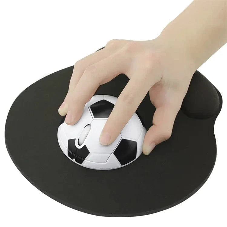 Wireless Football Mouse lying on a desk, displaying its sleek and modern look, perfect for soccer enthusiasts.