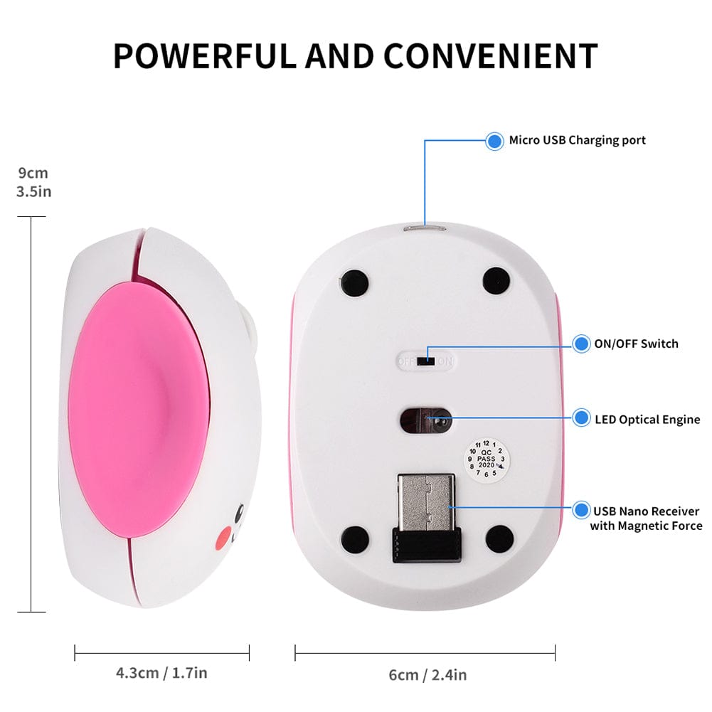 Cute rechargeable wireless optical mouse for Windows, Mac, Linux & Chromebook with adorable design, featuring sweet eyes and blushy cheeks.